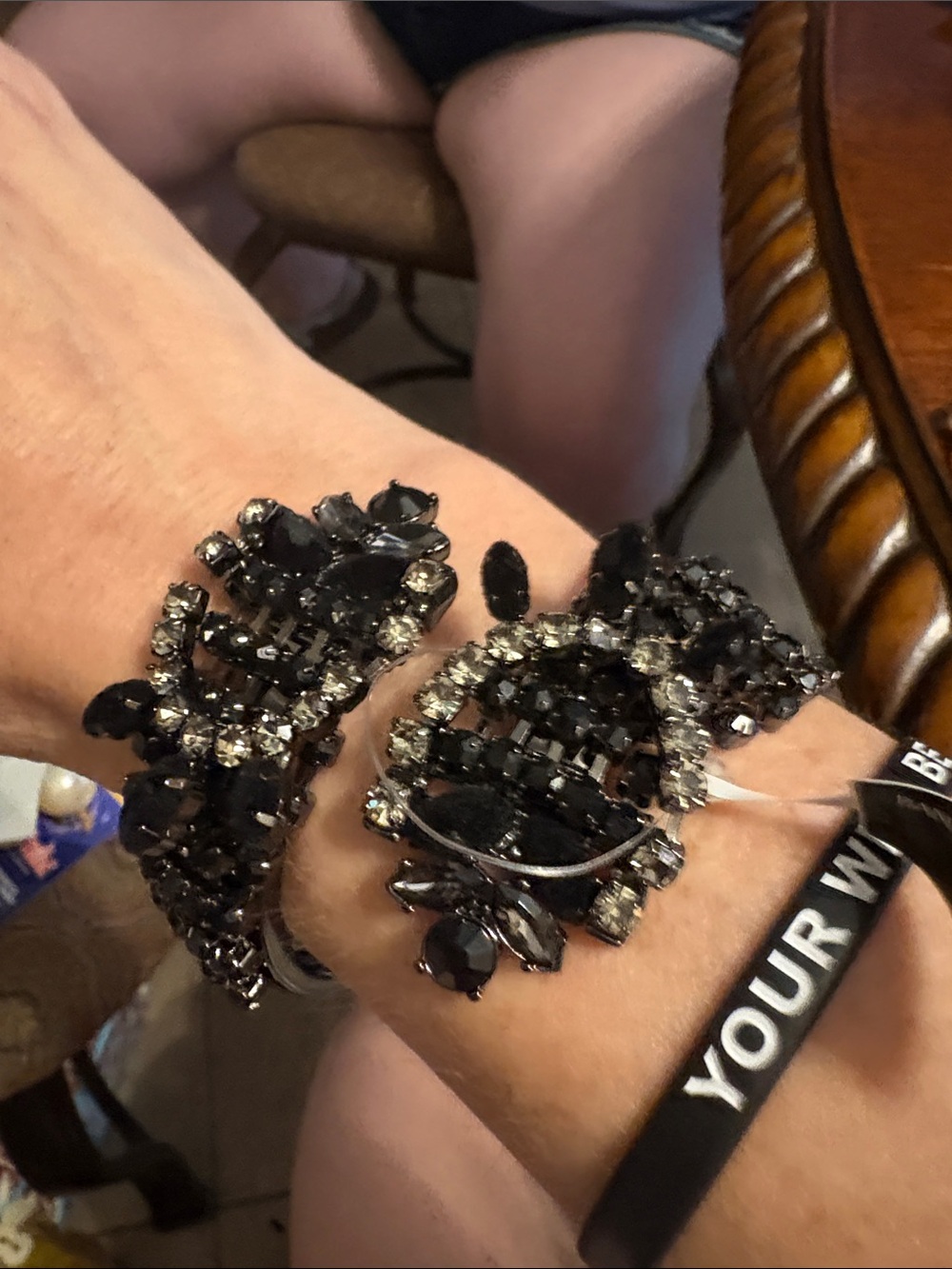 Banana Republic Black Crystal Cluster Hinged Bracelet